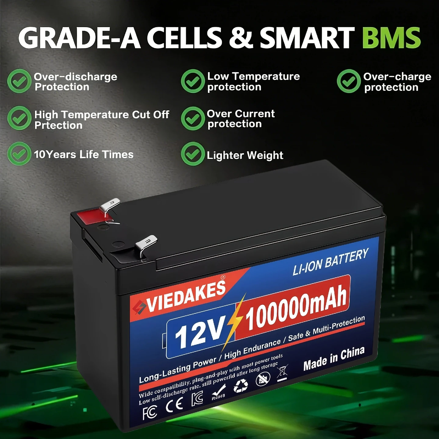 Low Self-Discharge 12v lifepo4 battery 100Ah - Rechargeable Power for RV Solar S