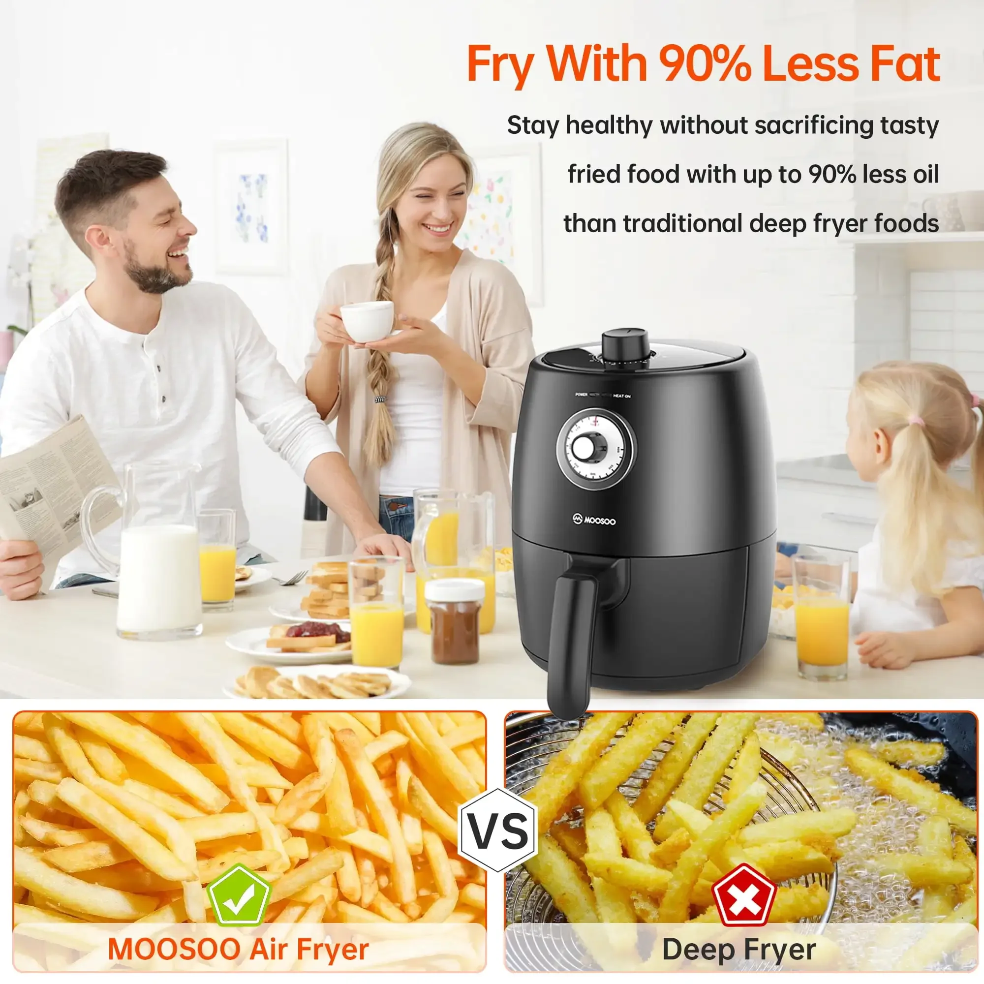 NEW 2 Quart Small Air Fryer with 50pcs Air Fryer Paper Liners, 1200W, New, Black, Nonstick Basket , 100 Recipes 3