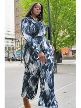

Plus Size Suit Sets for Women 4xl 5xl Print Loose Long Sleeve Wide Leg Elegant 2 Piece Tops and Pants Set Female Going Out 2022