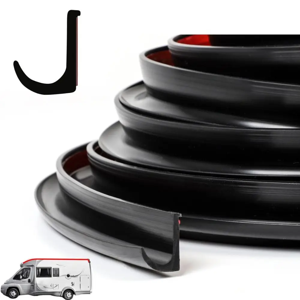 1/5/6M RV Rain Gutter Self-Adhesive Backing J-Shape Design Weather Stripping Silicone Rubber UV Resistant Sealing Strip Home