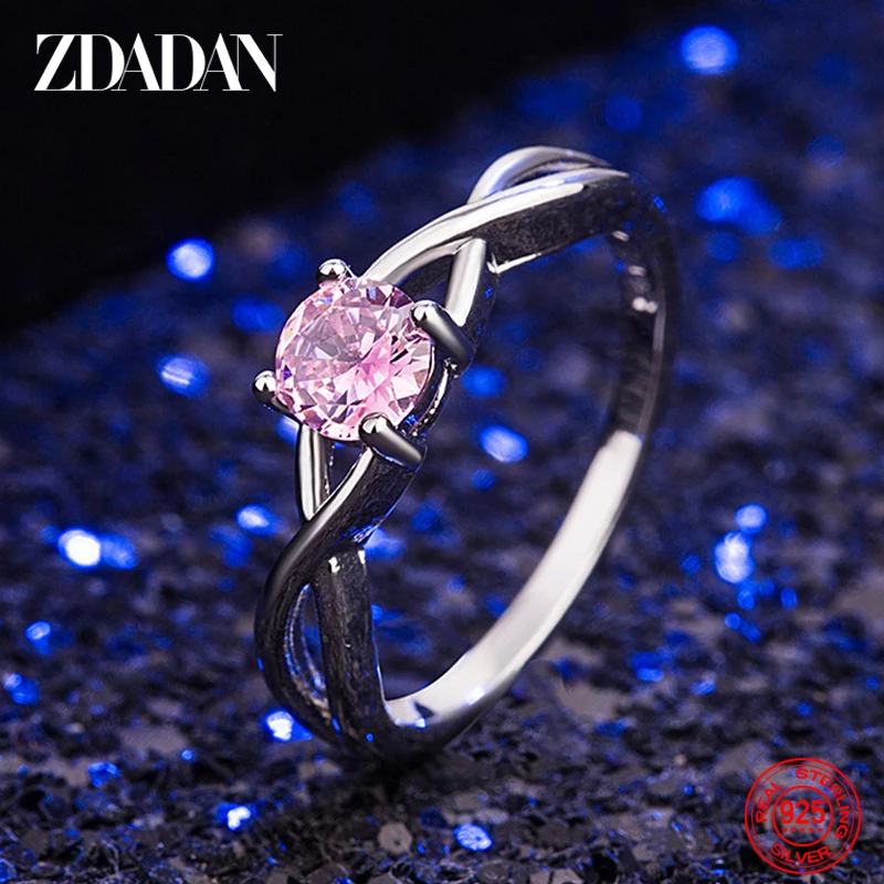 

ZDADAN 925 Sterling Silver Pink Zircon Rings For Women Fashion Wedding Jewelry