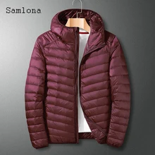 

Samlona Mens Vinatge Leisure Down Jackets Red Black Long Sleeve retro Jacket Hooded Top Outerwear 2022 Winter Fashion Men Coats
