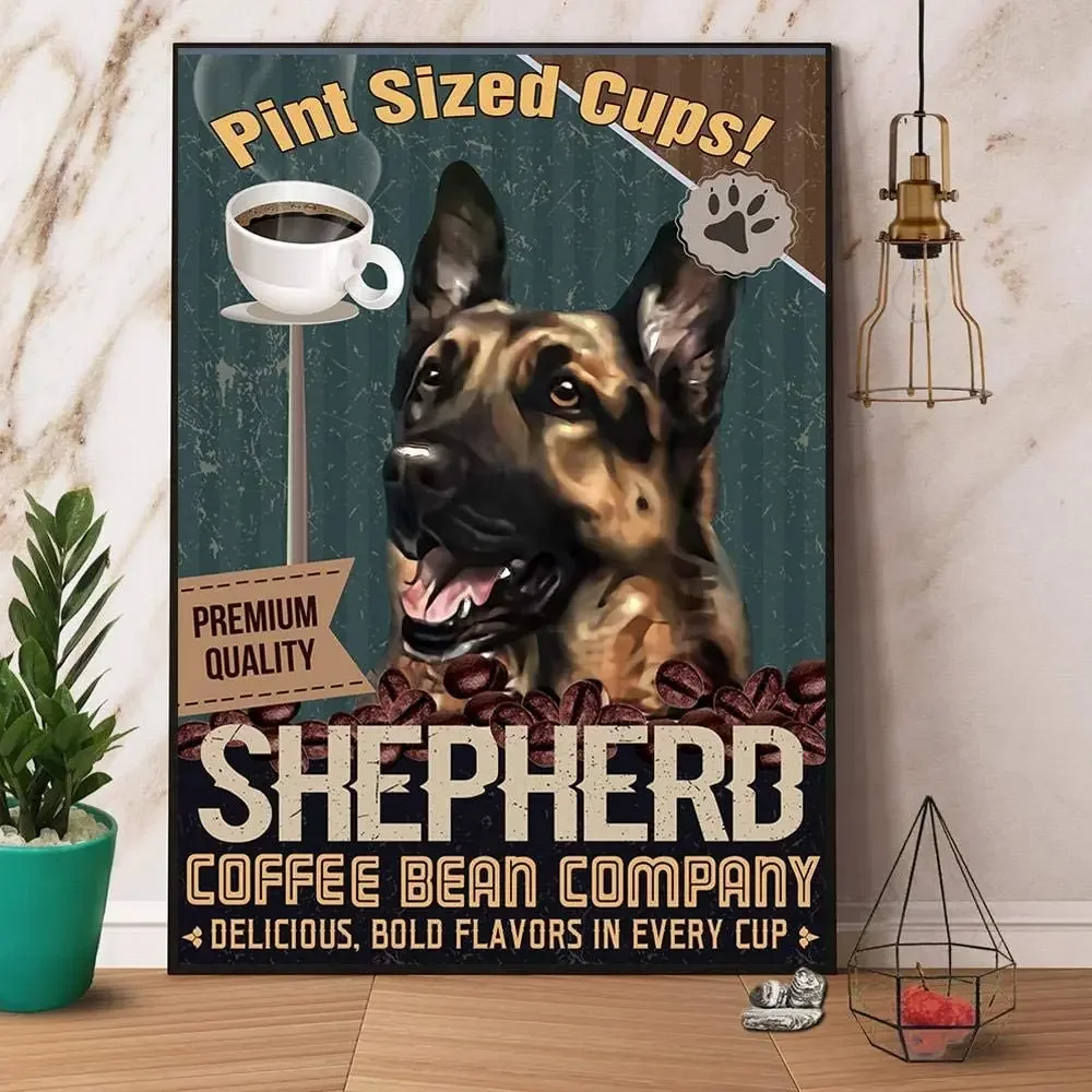 

Funny Retro Tin Signs German Shepherd Coffee Bean Vintage Auto Motorcycle Gasoline Garage Home Wall Decoration Metal Plaques