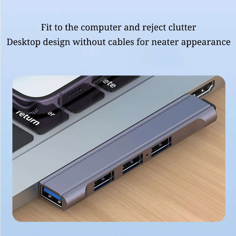 Laptop USB HUB Splitter Aluminum Extender Four Port Side Bending for Laptop PC Office