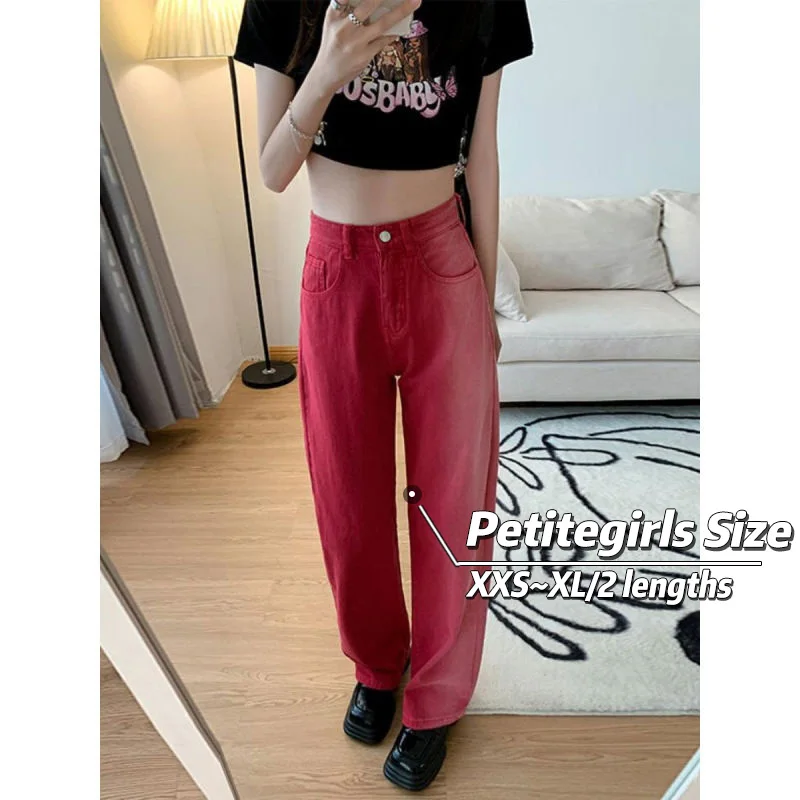 

150 Petite girls Stature American Retro Gradient Drape Denim Women's High Waisted Wide Leg Straight Mop Pants XS Appear High