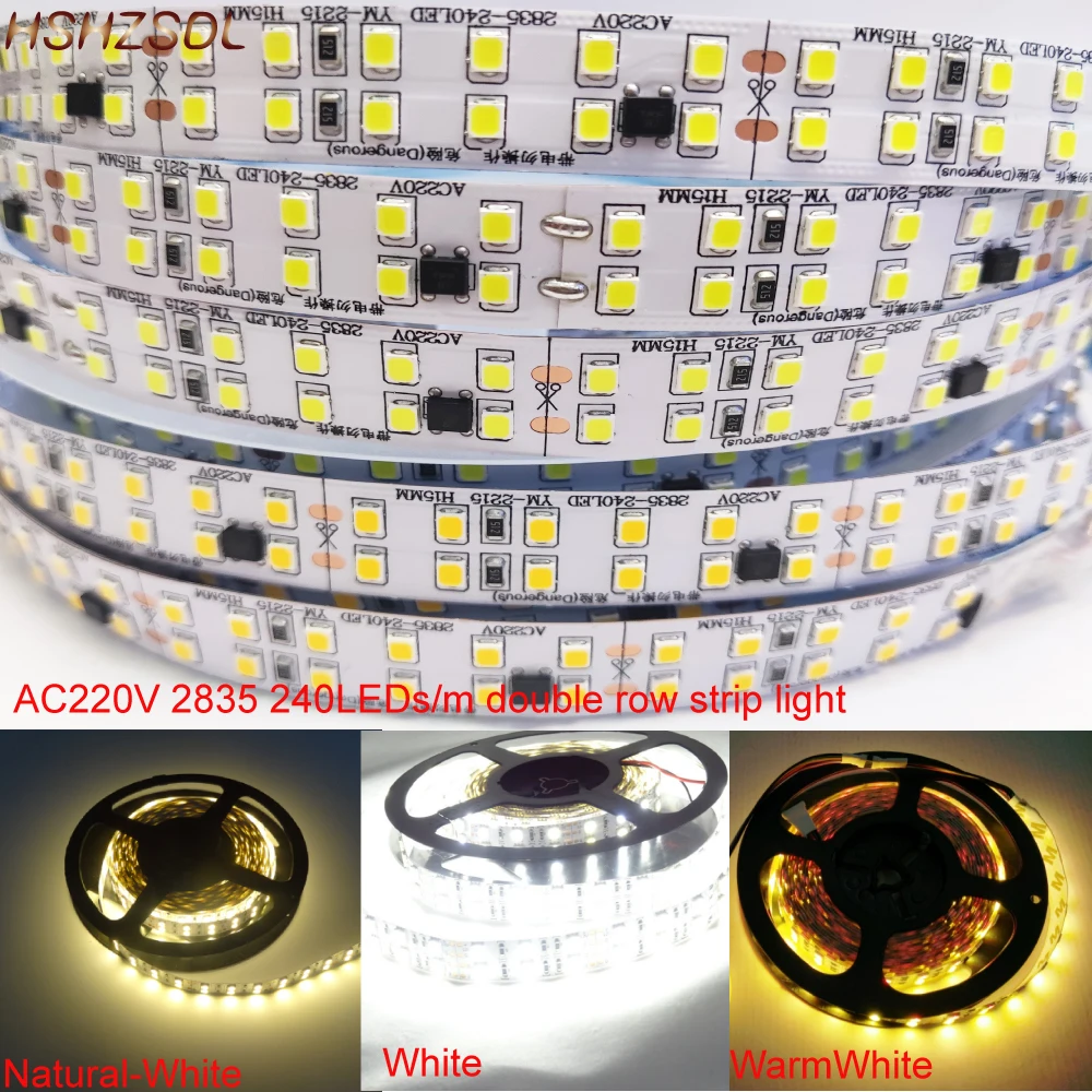 

Cuttable Shearable 220V Double Row 2835 240led/m flexible Led Strip Light Tape 5m10m Cold WarmWhite 4000K room ceiling decorates