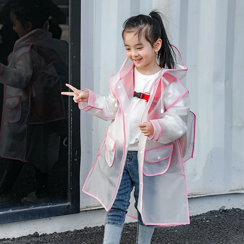 Fashion Children Transparent Eva Plastic Raincoat Poncho Boys Girls Travel Waterproof Rainwear Kids Can Hold Backpack