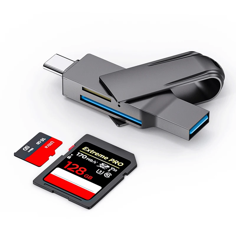 Type C/USB3.0/SD/TF Card Reader for Mobile Phone Zinc Alloy 5Gbps High