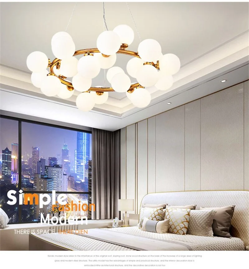 Description Picture 3 of itemNordic Round Chandelier Glass Ball Chandeliers Restaurant Bar Kitchen Living room Lighting Lamp Indoors Decorative Lamps