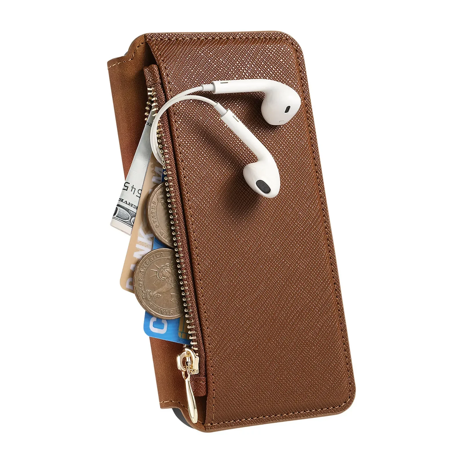 2 in 1 Magnetkarten-Solt-Reißverschlusstasche Leder-Geldbörsenhülle für iPhone 16 Pro Max 15 Plus 14 13 12 11 XS Kabellose Ladeabdeckung_voghion.com