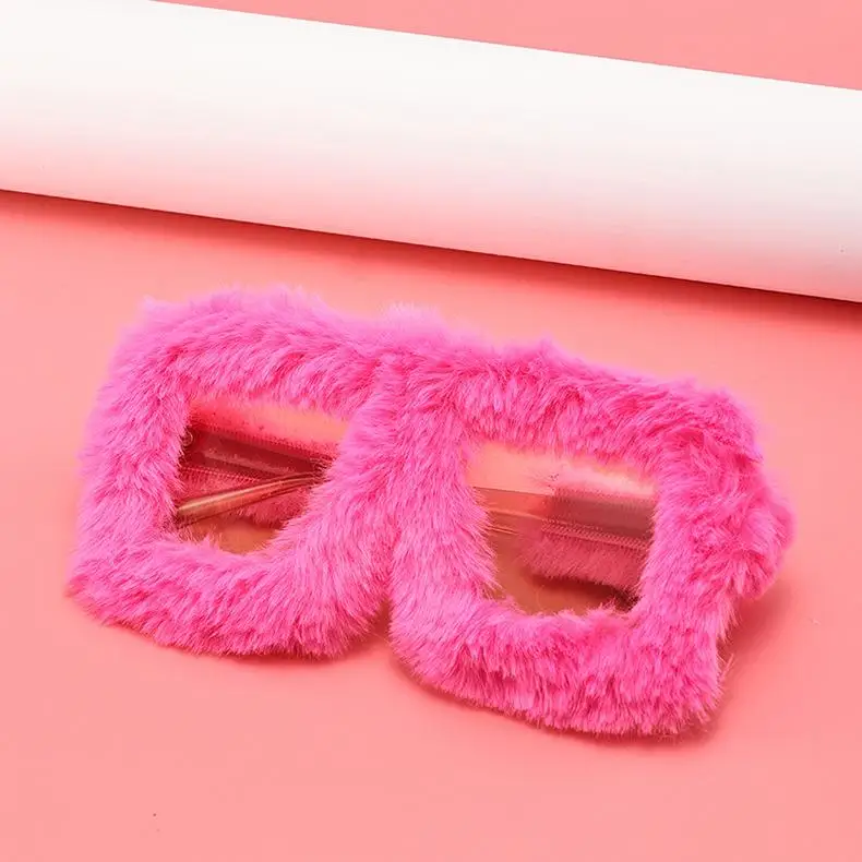 Oversized Plush Sunglasses Style Party Christmas Halloween Cosplay Winter Shades Soft Fluffy Square Frame Sun Glasses for Women 2