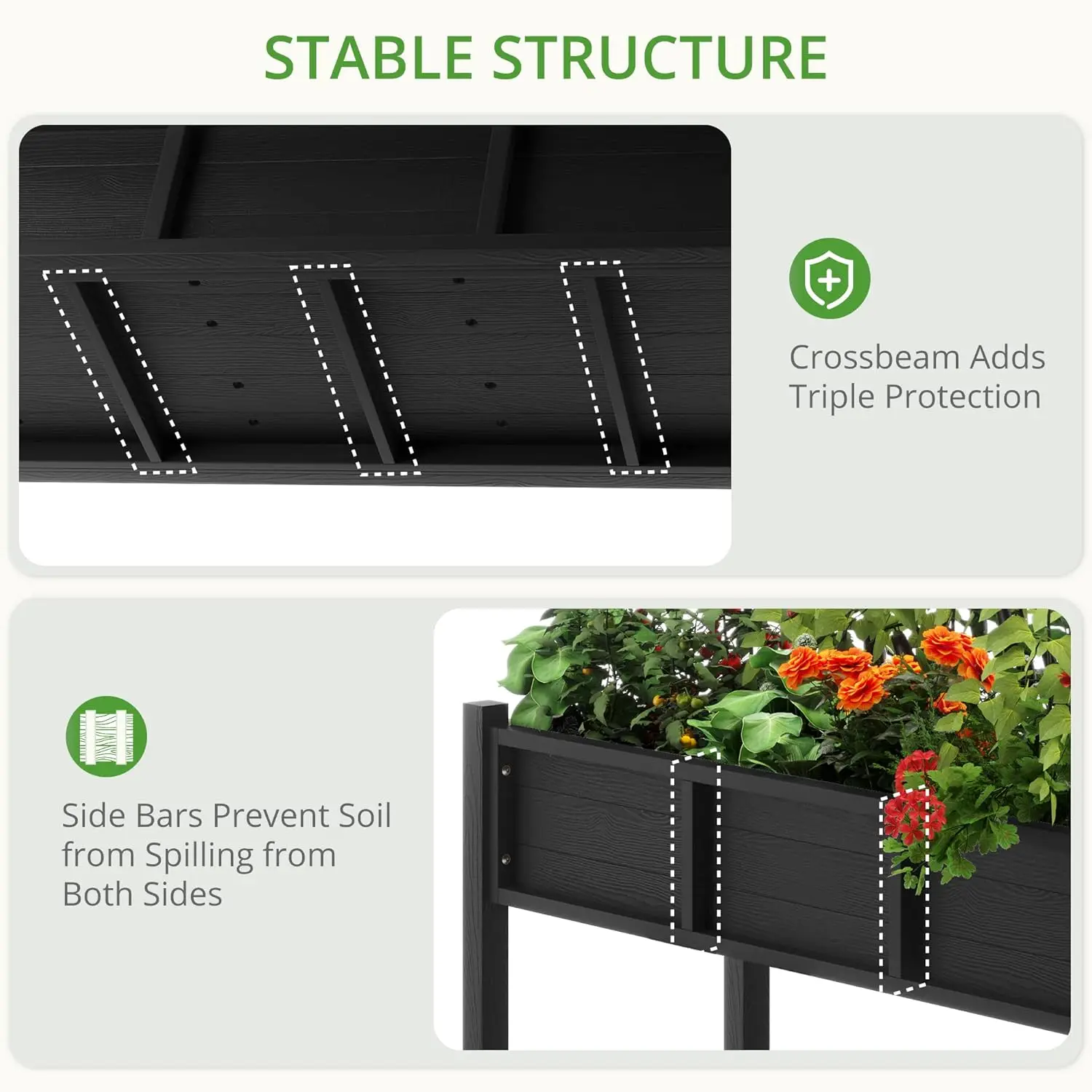 BONA Raised Garden Bed with Tools, 47*18*29 in, Poly Elevated Planter Box with Legs And Storage Shelf, Weather Resistant, 3- 4