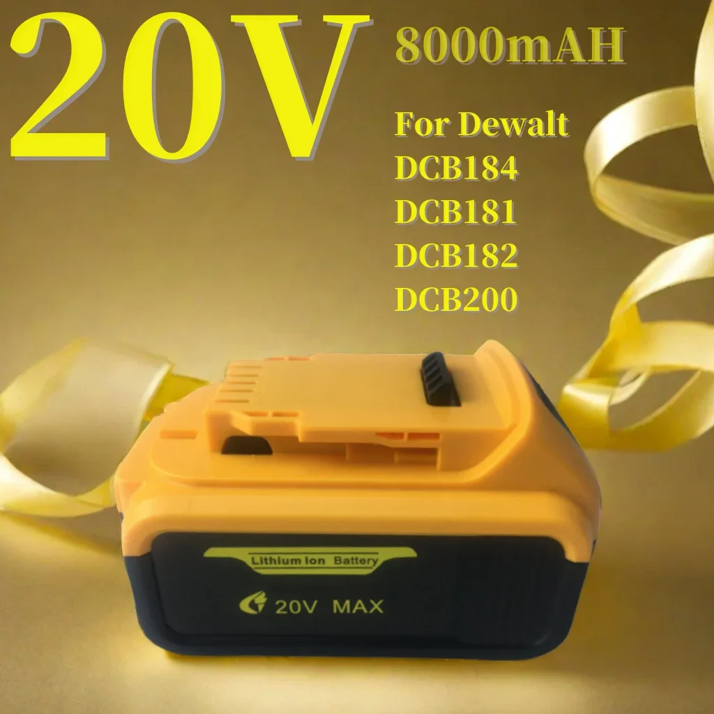

20V 8.0Ah For Dewalt Power Tool Battery, Replacement for DeWalt DCB184 DCB181 DCB182 DCB200 20V 3A 5A 6A
