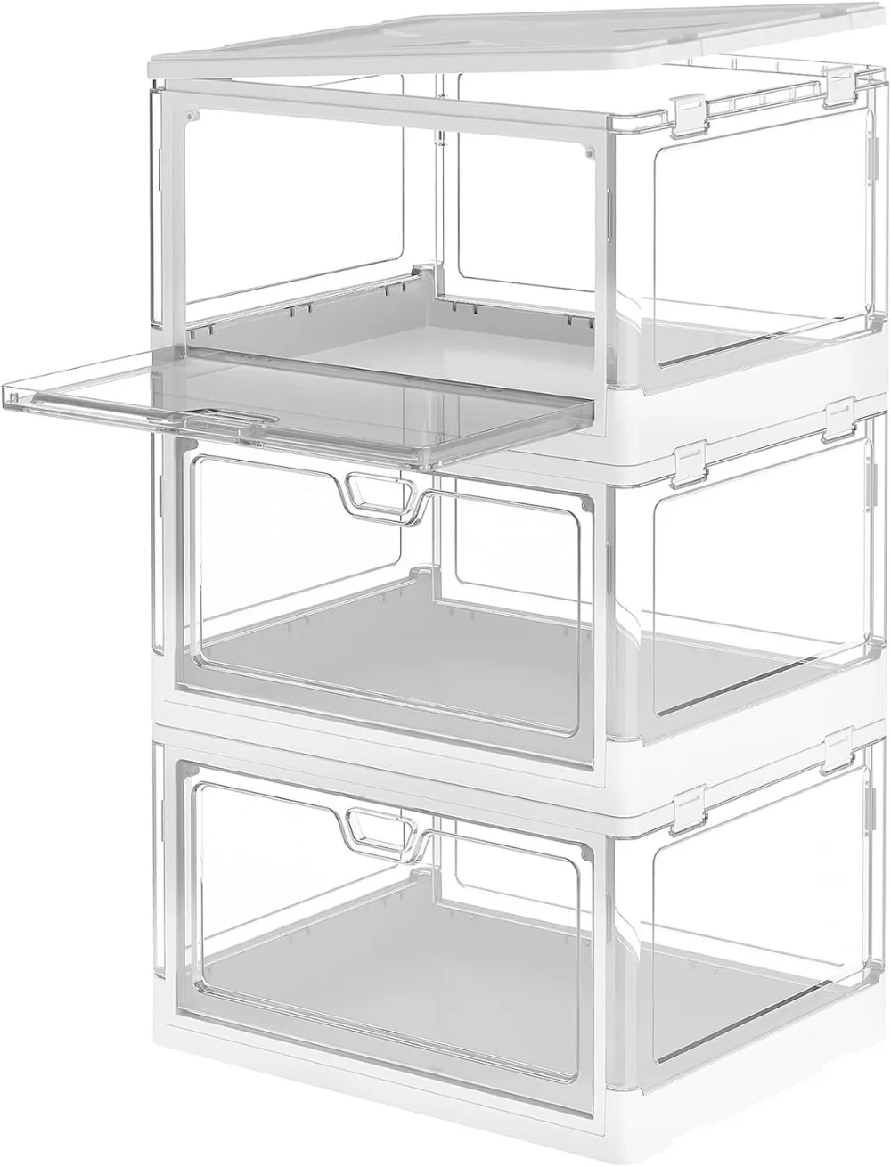 

Clear Storage Bin with Lid 3 Pack 【Stackable & Sturdy】Plastic Bins for Storage, Multifunctional Folding Storage Bins for Bedroom