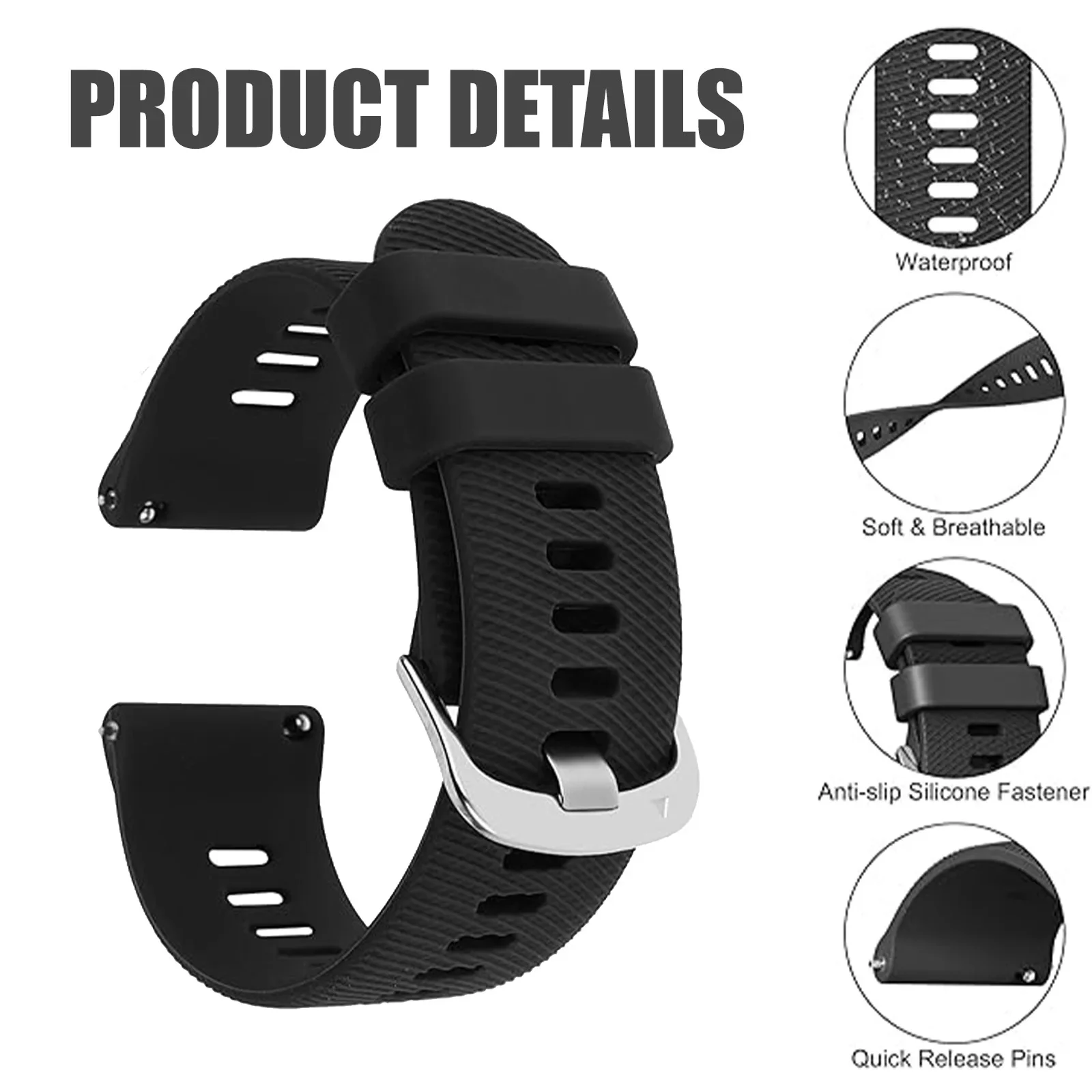 Enhanced Silicone Sport Strap, available in 20mm and 22mm sizes – Comfortable, Durable, and Stylish Bracelet Belt Replacement Wristband.