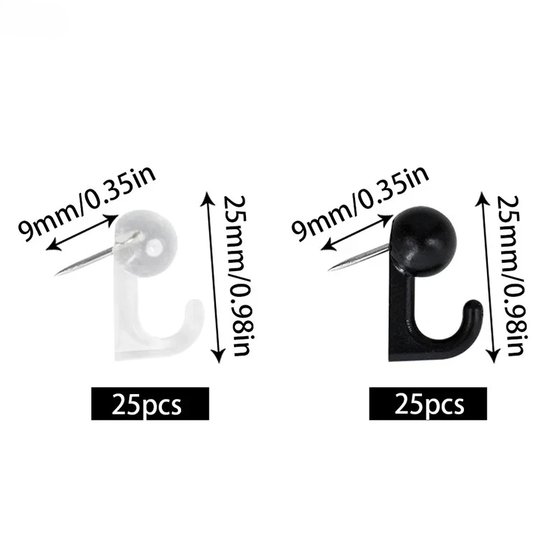 대량 30개 투명 검정 플라스틱 푸시핀(후크 포함), 장 재사용 가능 핀, 게시판, 사무실 코르크보드용