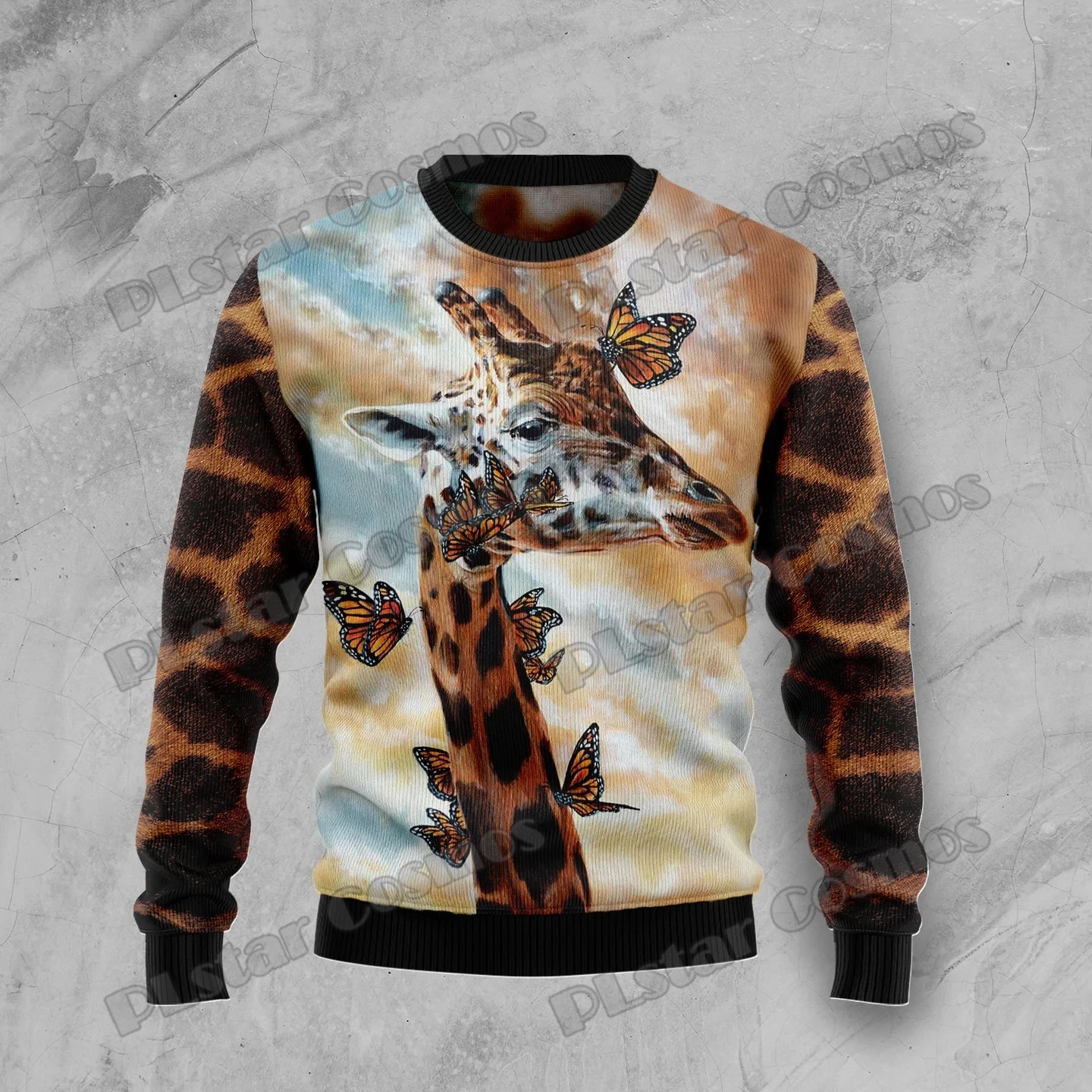 PLstar Cosmos Giraffe Butterfly 3D Printed Fashion Men's Ugly Christmas Sweater Winter Unisex Casual Knit Pullover Sweater MYY36