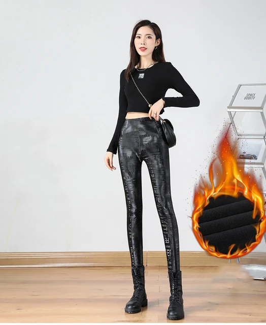 Fleece Lined Matte Faux Leather Leggings 38