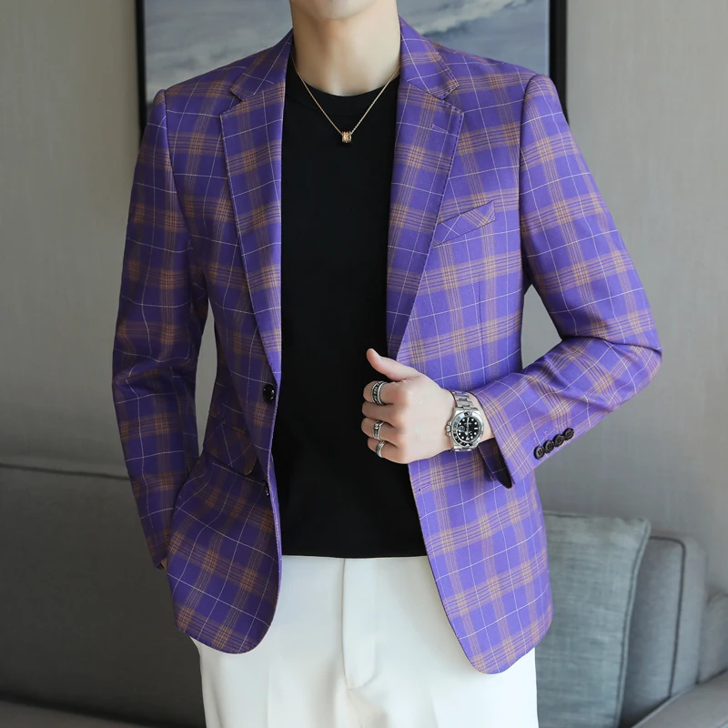 

2023 New Arrival Brand Clothing Spring Suit Jacket Men Check Boutique Jacket Fashion Slim Male Suits Casual Blazers Dress Coat