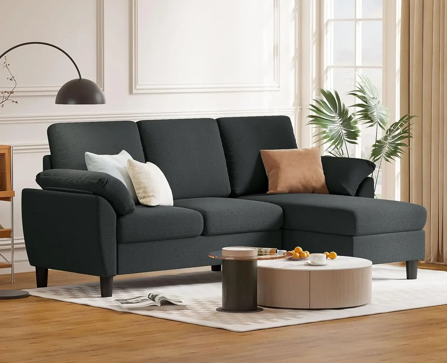 79 Convertible Sectional Sofa, 3 Seat L Shaped Small Sectional Couch with Reversible Chaise, Modern Linen Sofa Couches