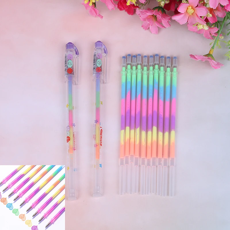210P Multi Color Rainbow Refill Highlighters Gel Ink Pen School Supplies | Канцтовары для офиса и дома