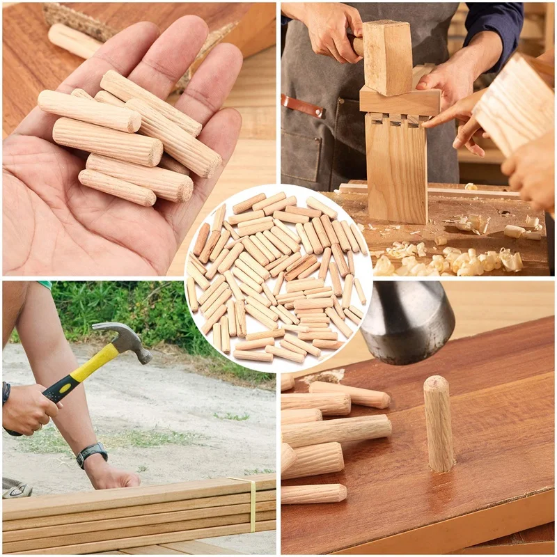 플루트 우드 장부촉 핀, 경사진 끝, 테이퍼, 직선 홈 핀, 더 쉬운 삽입, 300 개, 6mm, 8mm, 10mm, L