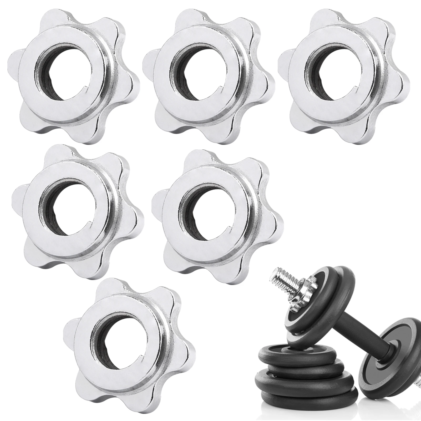 

6pcs Screw Spin Lock Collar Exercise Barbell Dumbbell Safety Accessories Anti Slip Fitness Cast Iron Hex Nut Cap Weight Training
