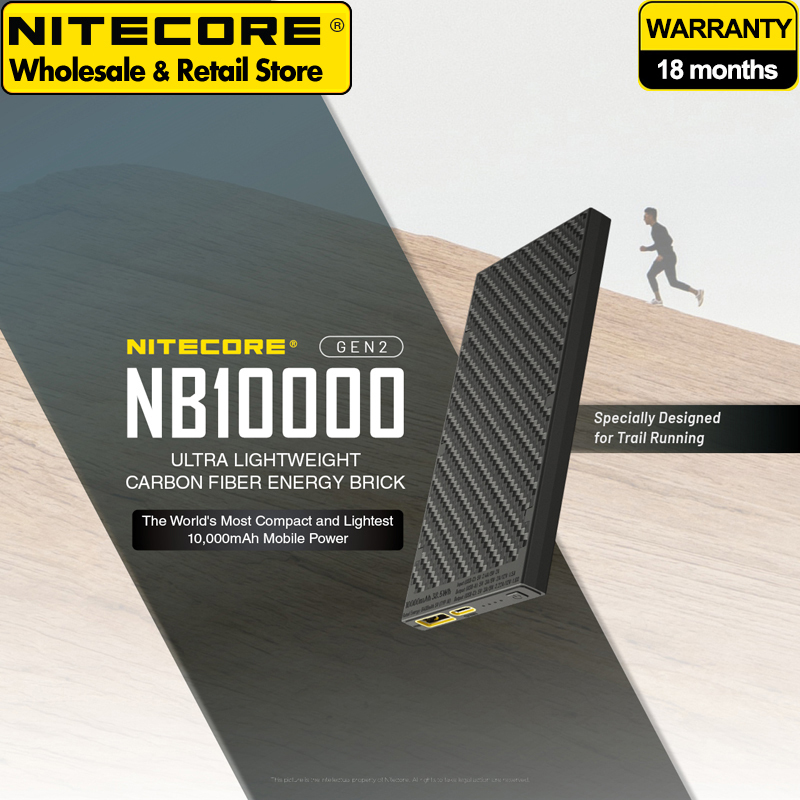 Carbon Fiber Nitecore NB10000 GEN2 Ultra Lightweight Mobile Charger USB/USB-C PD + QC 3.0 Quick-Charge Power Bank 10000mAh