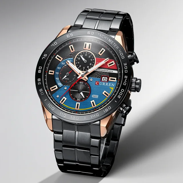 CURREN New Stylish Men's Watches Big Face 48mm Chronograph Dial Sport Quartz Wristwatches Luminous Hands Auto Date