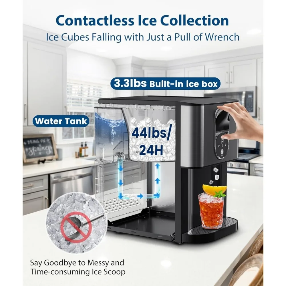 Nugget Ice Maker Dispenser, Self Dispensing Pellet Ice Maker, 44lbs/24H, 15mins Quick Make