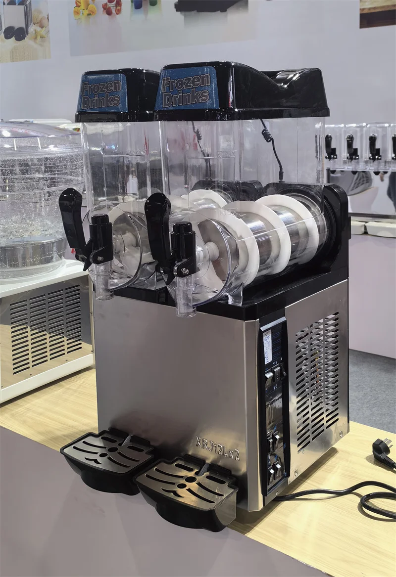 Commercial Slush Machine Double Tanks Frozen Drinks Making Machine Electric Smoothie Juice Slushie Ice Blender Shop Use