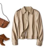 

New Short Jacket Women Sheepskingenuine Leather Spring/Autumn 2022 Covered Button High Street Pockets Women Streetwear