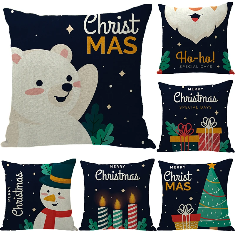 

Christmas Cushion Cover Cute Bear Print Pillowcase Hotel Party Decoration Linen Snowman Pattern Ornament