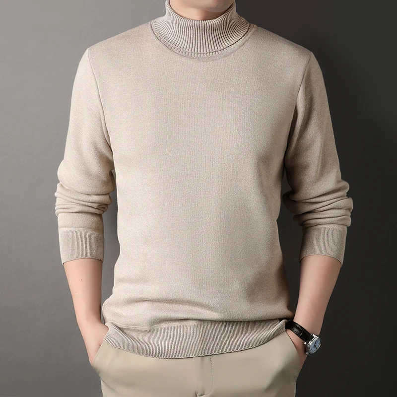 Mens Winter Sweater Thick Warm Knitwear Man Classic Solid Bottom Shirts Men's Pullover White Black Red Fleeced Clothes 5