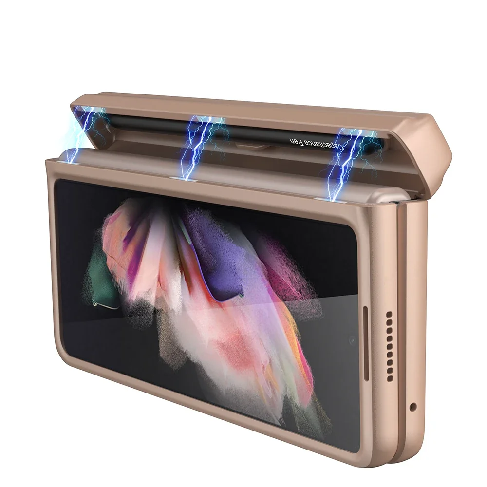 New model for Samsung z fold5 folding phone case shell film integrated pen case plain leather magnetic hinge protective case