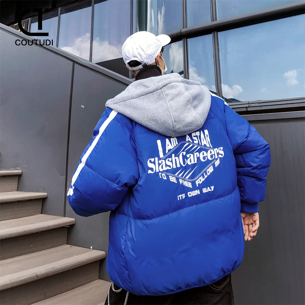 COUTUDI-Men's Winter Hooded Color Matching Coat, Plus Size, Bread Clothing, Male Casual Jacket, Parkas, Winter