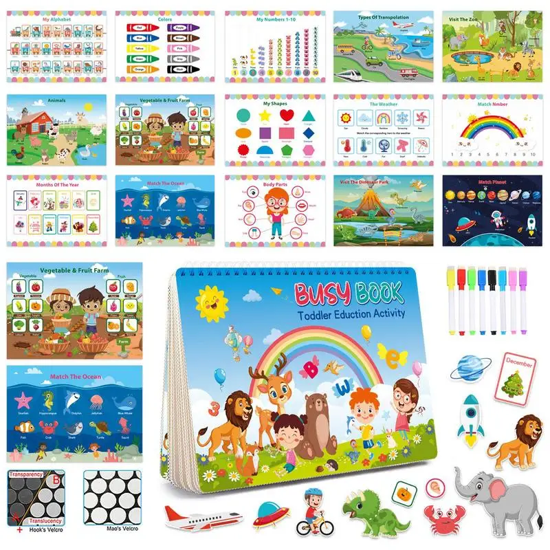 

Busy Book Preschool Learning Activities Book Montessori Sensory Book Early Learning Toy Educational Travel Reusable Book For