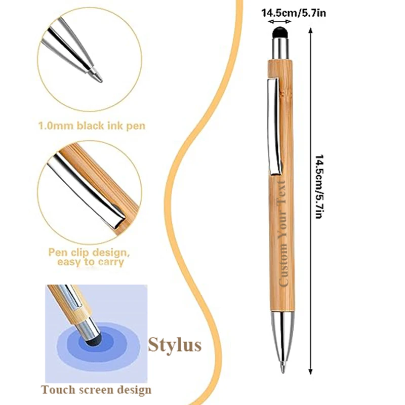 Ballpoint pen touch screen stylus pen Bamboo Engrave Name Black Ink Signature Office School Writing