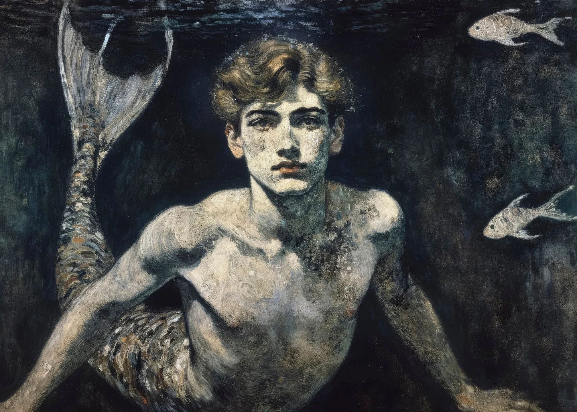 Submerged Elegance: Tranquil Merman Wall Art Decor