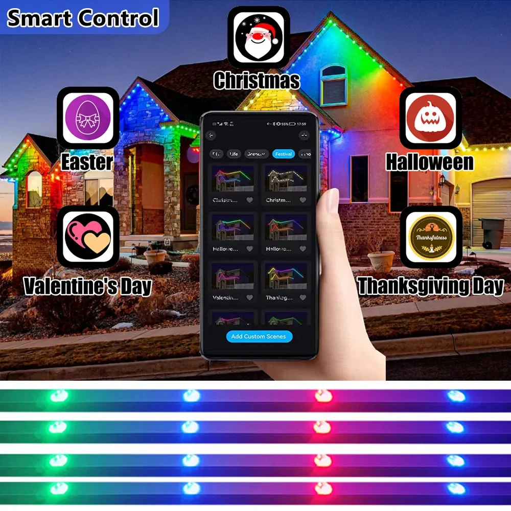 E-top DC12V 150ft RGB Permanent Aluminum Track Holiday Outdoor Christmas Light Exterior Pixel Led Point Light Gemstone Light 6