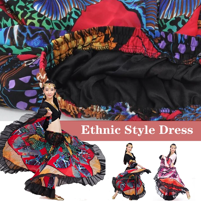 

Butterfly Print Women Belly Dance Skirt Tops 720 Degree Big Swing Gypsy Long Skirts Belly Dance Costume Dancer Practice Wear