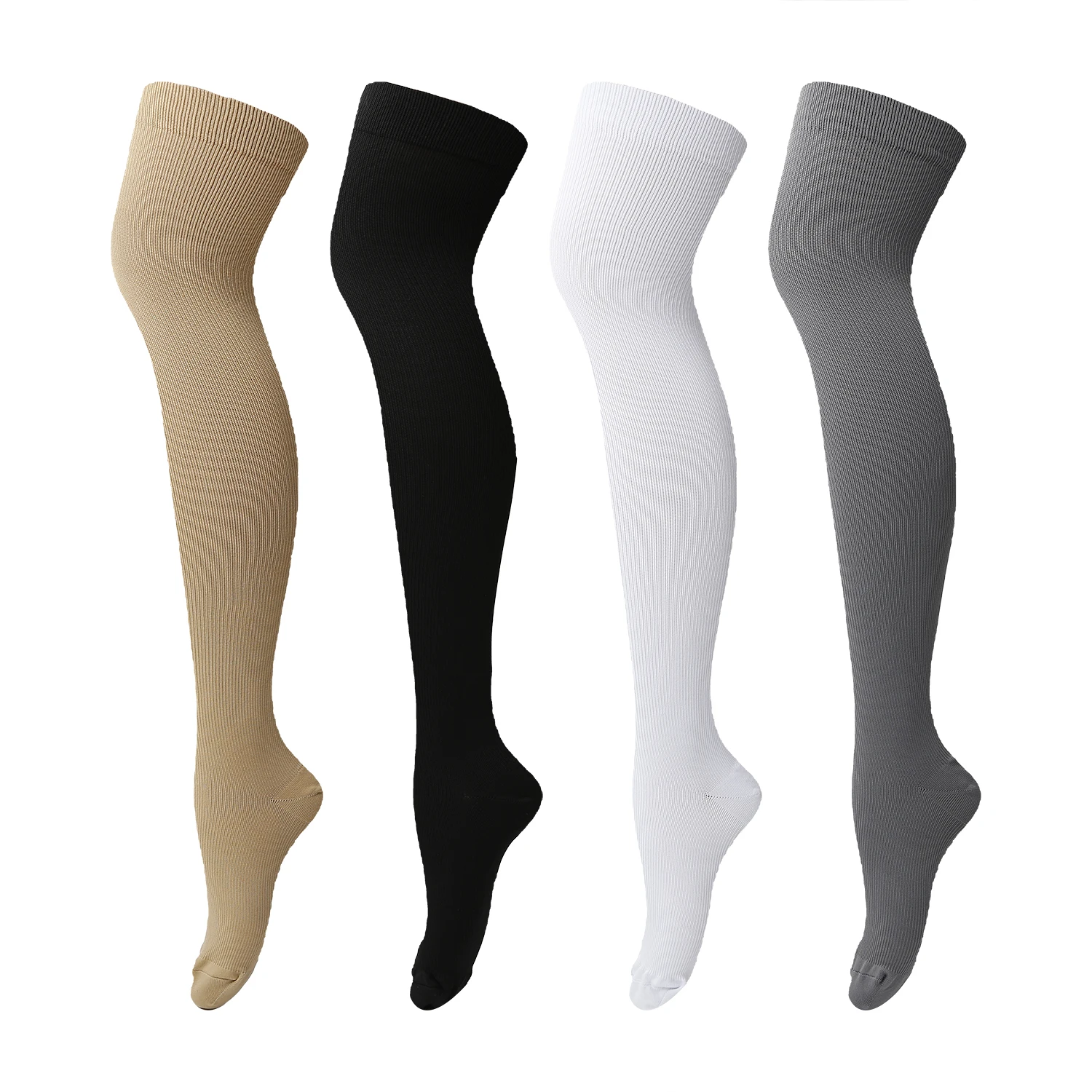 Compression socks for men and women, varicose veins, long socks for leg pain relief, knee pressure, neutral, solid color over kn