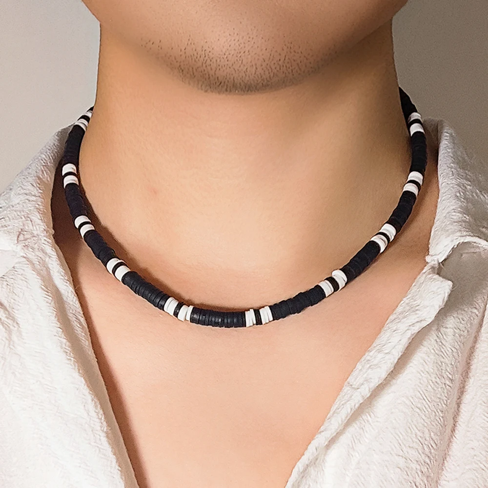 Black And White Beads Necklace Minimalist Black White Color Soft