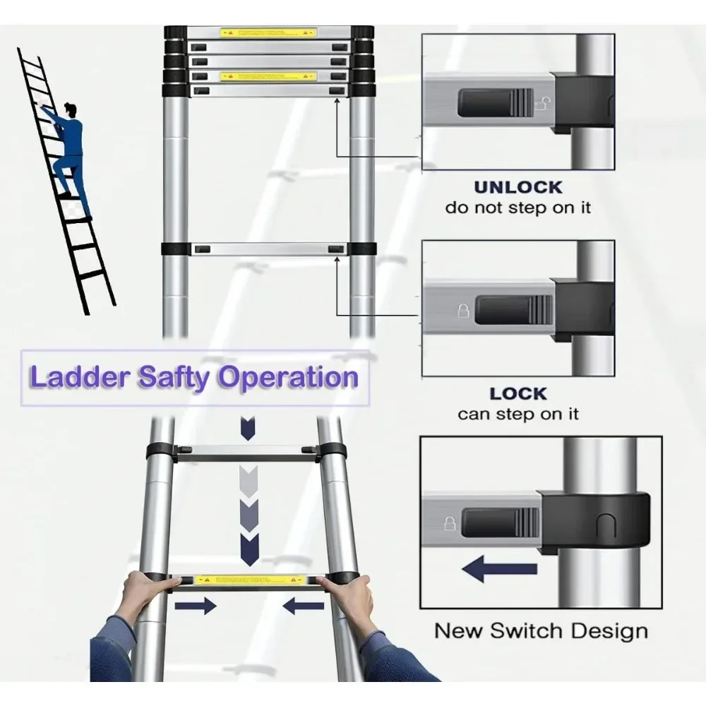 Folding Ladder 6.2M 20.3ft Aluminum Telescoping Ladder DIY Heavy Duty Extension Ladder with Roof Hook Kit Loft Folding Portable Max