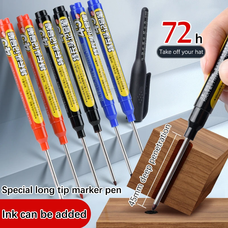 1PC 45mm Deep Hole Long Nib Head Markers Deep Drill Hole Long Nib Scriber Multifunction Mechanical Carpentry Colorful Marker Pen deep hole scriber