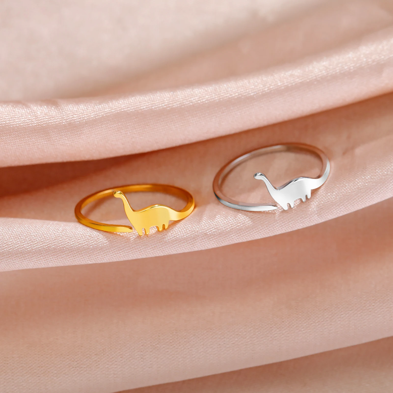 Cazador Verstellbarer Dinosaurier-Ring aus Edelstahl, niedlicher Brachiosaurus, offene Ringe für Frauen, Tierschmuck, Geburtstagsgeschenk im Großhandel