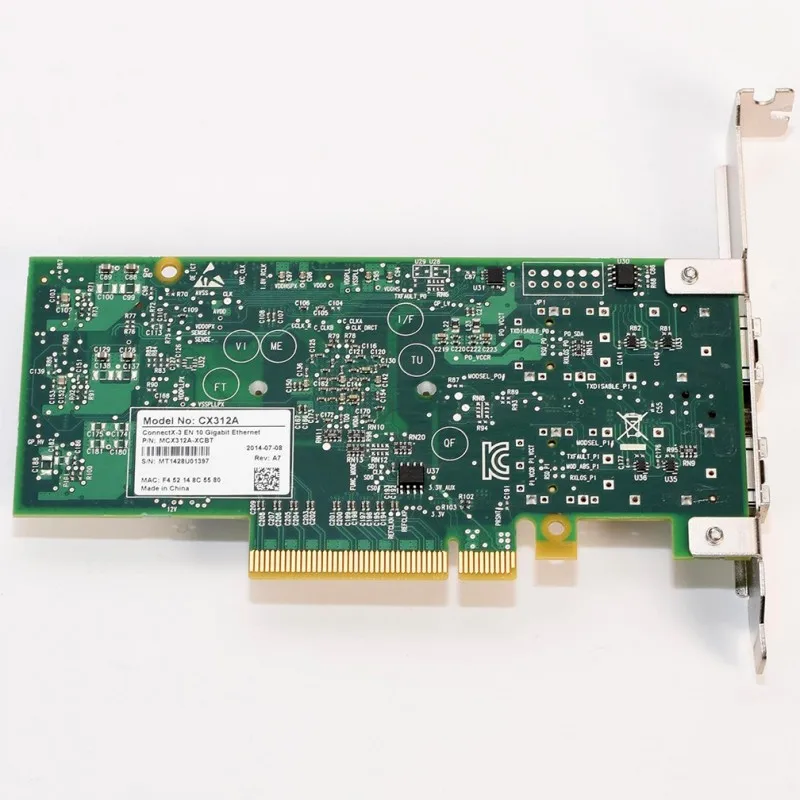 거의 새것 같은 멜라녹스 MCX312A-XCBT ConnectX-3 이더넷 듀얼 SFP+ 포트 어댑터 카드, PCIe 3.0 x8 8GT/s