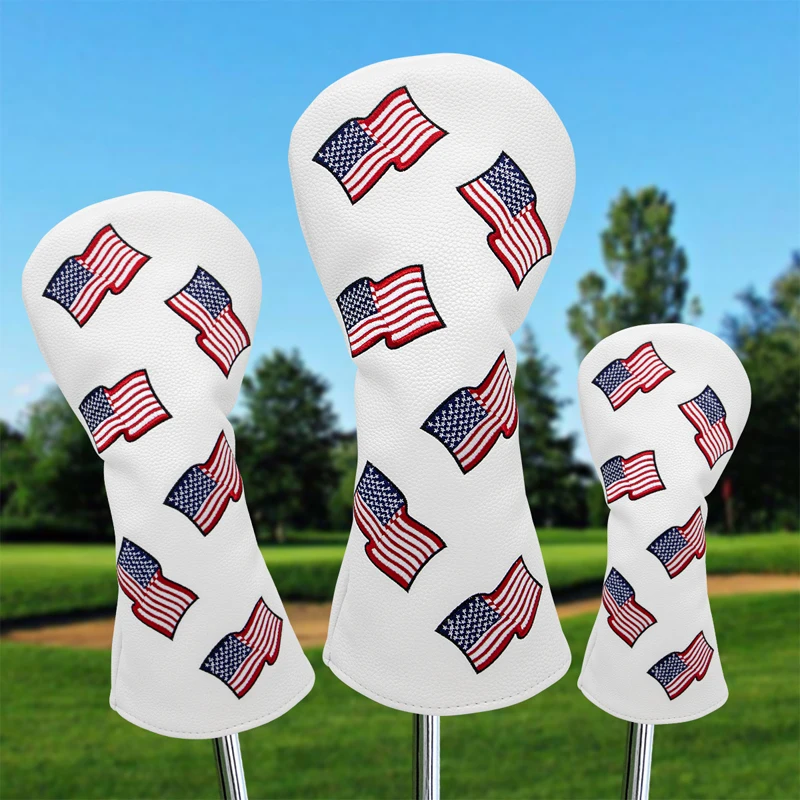

Universal Flag Pattern Golf Club Head cover For Driver Covers Fairway Woods Hybrid Waterproof Pu Leather Unisex Golf accessories