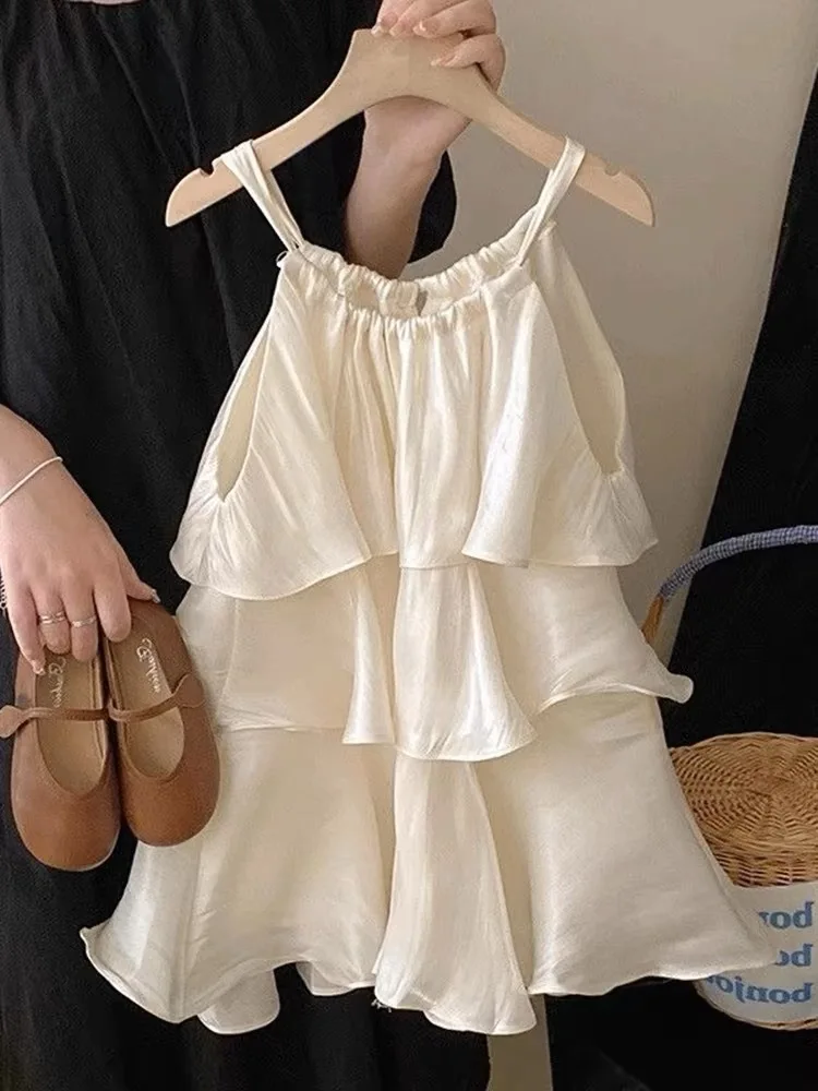 Modisches Baby-Mädchen Prinzessinnen-Seidenkleid Kleinkind Rüschenkleid Ärmelloses Sommerkleid Lässige Babykleidung – Detail 8