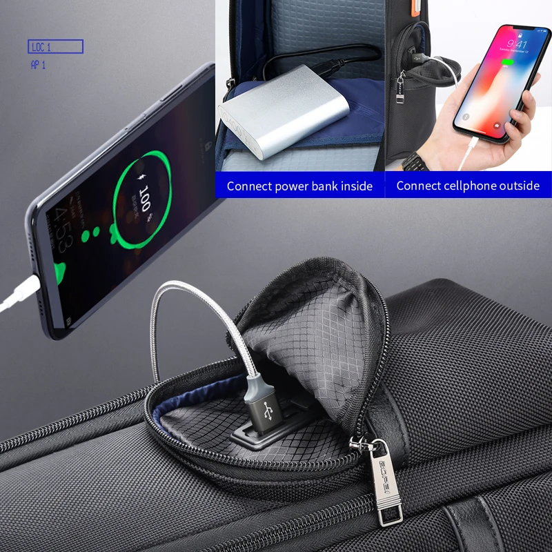BOPAI Business 15.6 inch Laptop Computer Backpack  USB Charging Multi-Functional Large Capacity Travel Rucksack Anti Theft Black 3
